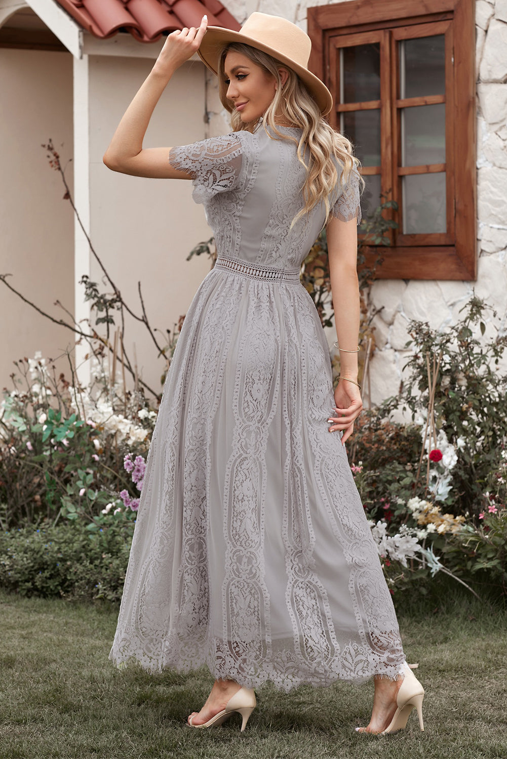 White Blue Fill Your Heart Lace Maxi Dress
