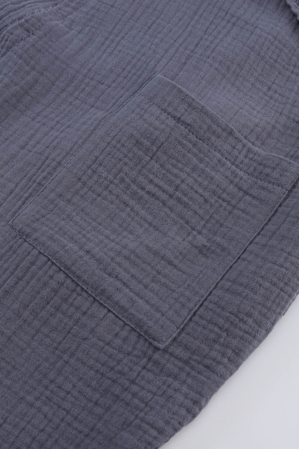Gray Distressed Trim Crinkle Pocketed Jumpsuit