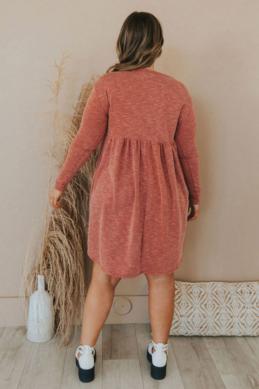 Red Plus Size Mineral Washed Ribbed Henley Dress