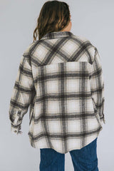 Black Plus Size Brushed Plaid Flap Pocket Shacket