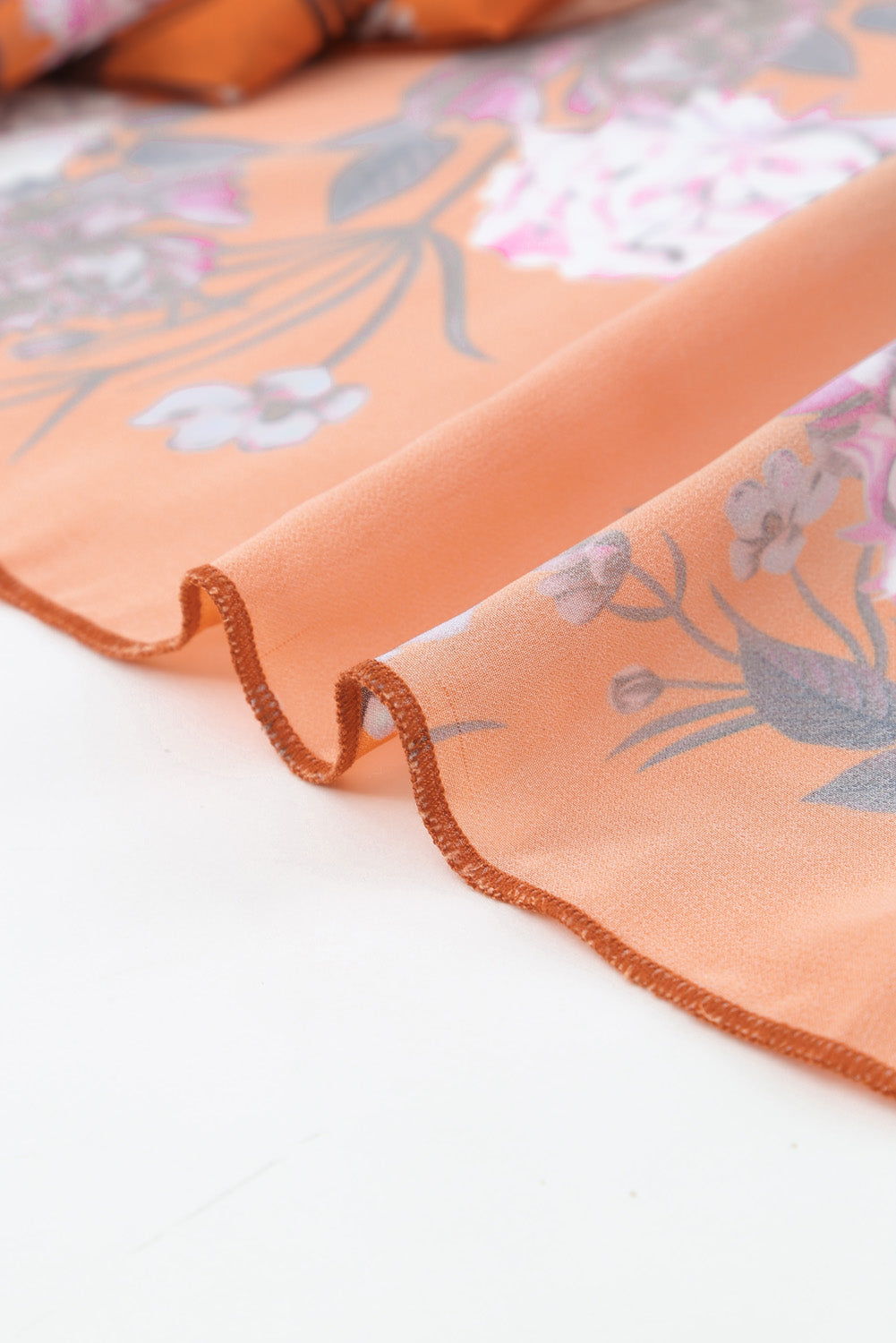 Orange Orange Floral Print Lace-up Ruffled V Neck Maxi Dress with A Slit