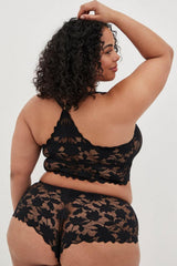 Black Plus Size Semi-sheer Lace Lingerie Set