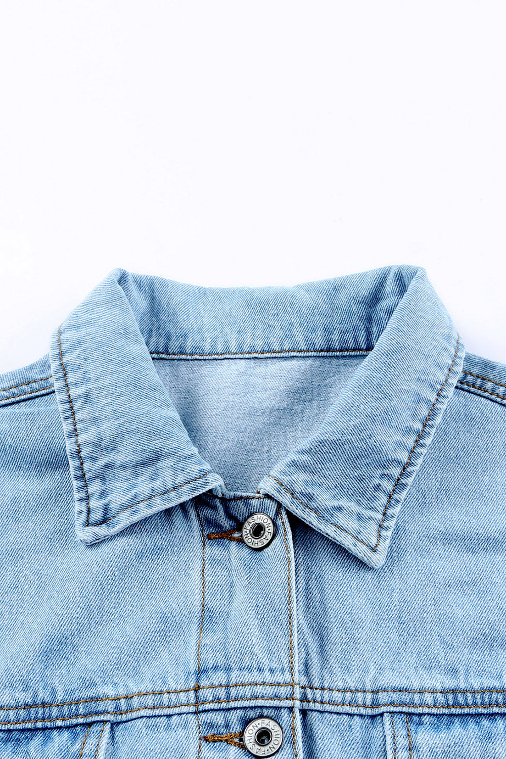 Sky Blue Acid Washed Pockets Buttoned Denim Jacket