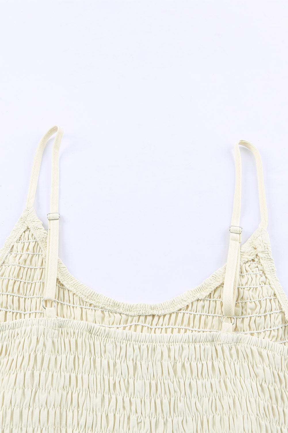 Beige Ruffled Smocked Adjustable Straps Sleeveless Top