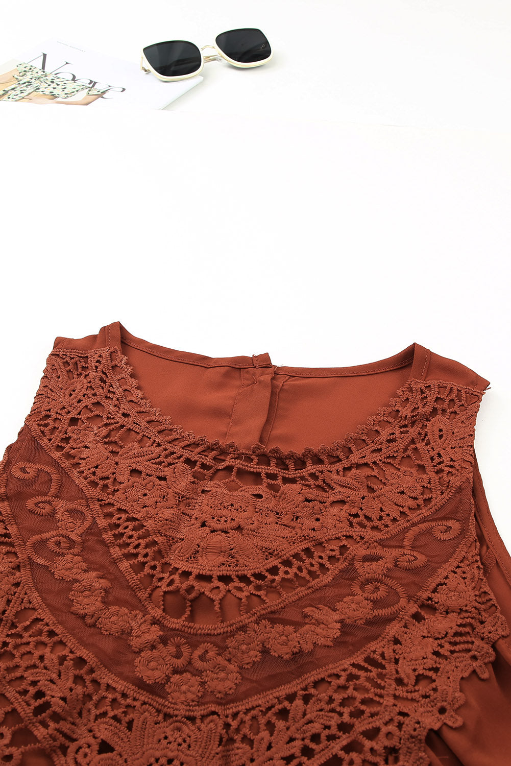Black Lace Detail Buttons Back Sleeveless Top