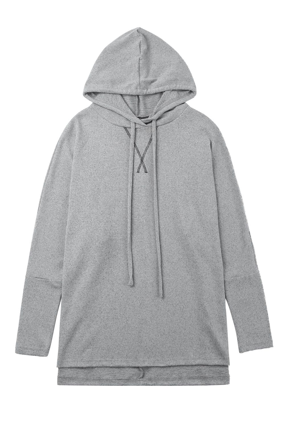 Gray Loose Drawstring Pullover Hoodie