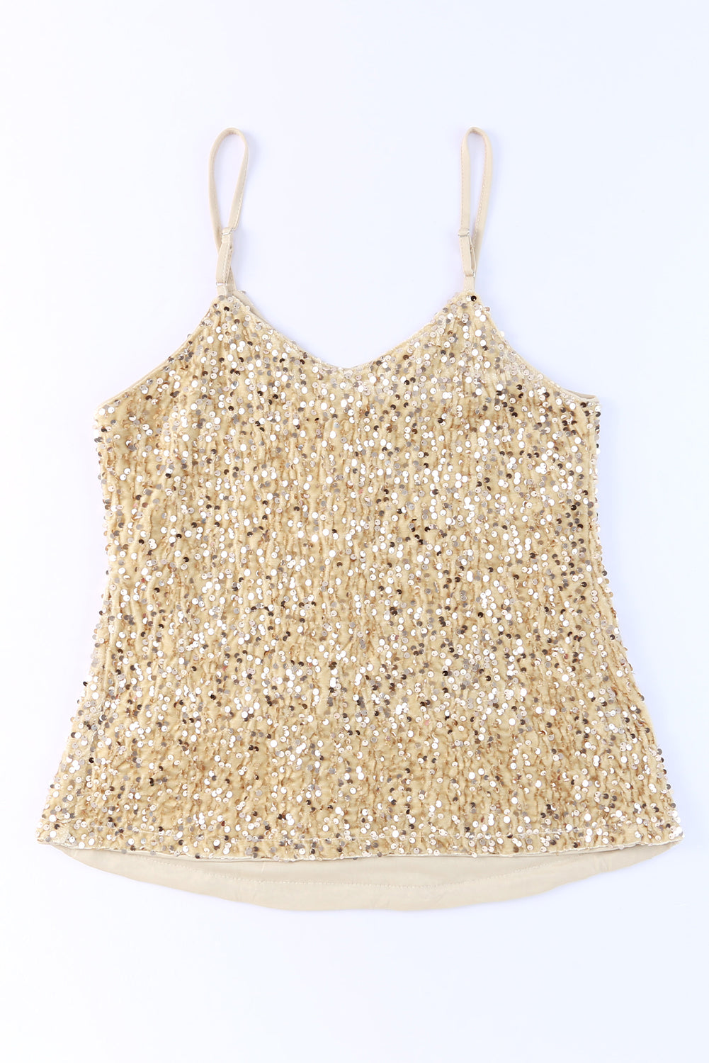 Apricot Sequin Adjustable Straps Tank Top