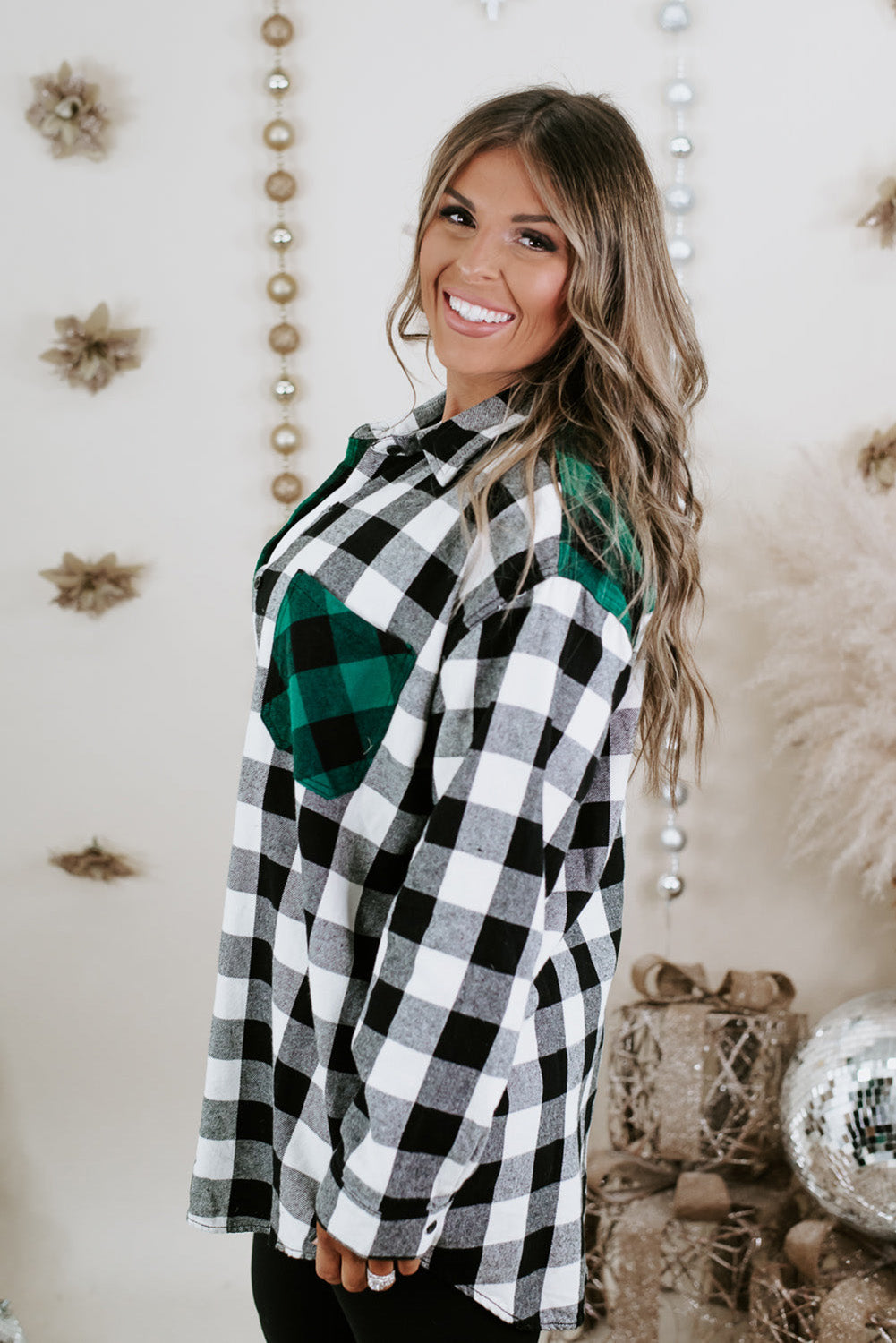 Verdant Plaid Color Block Buttoned Plus Size Shacket