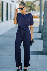 Blue Oh So Glam Belted Wide Leg Jumpsuit