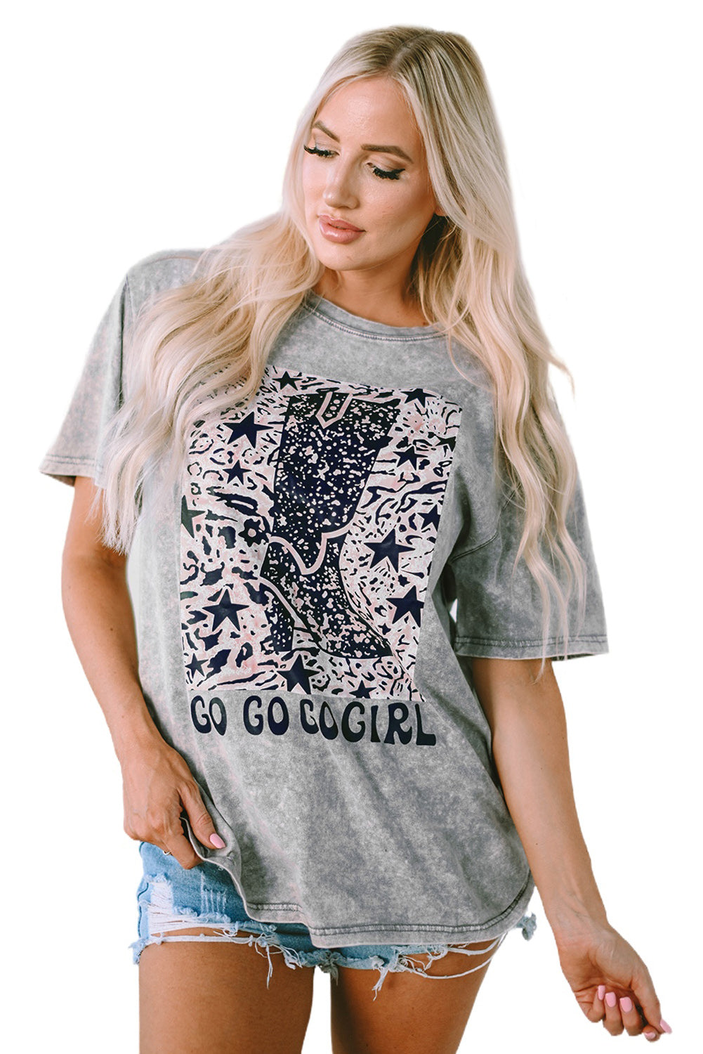 Gray Let's Go Girls Cowboy Boots Graphic Tee