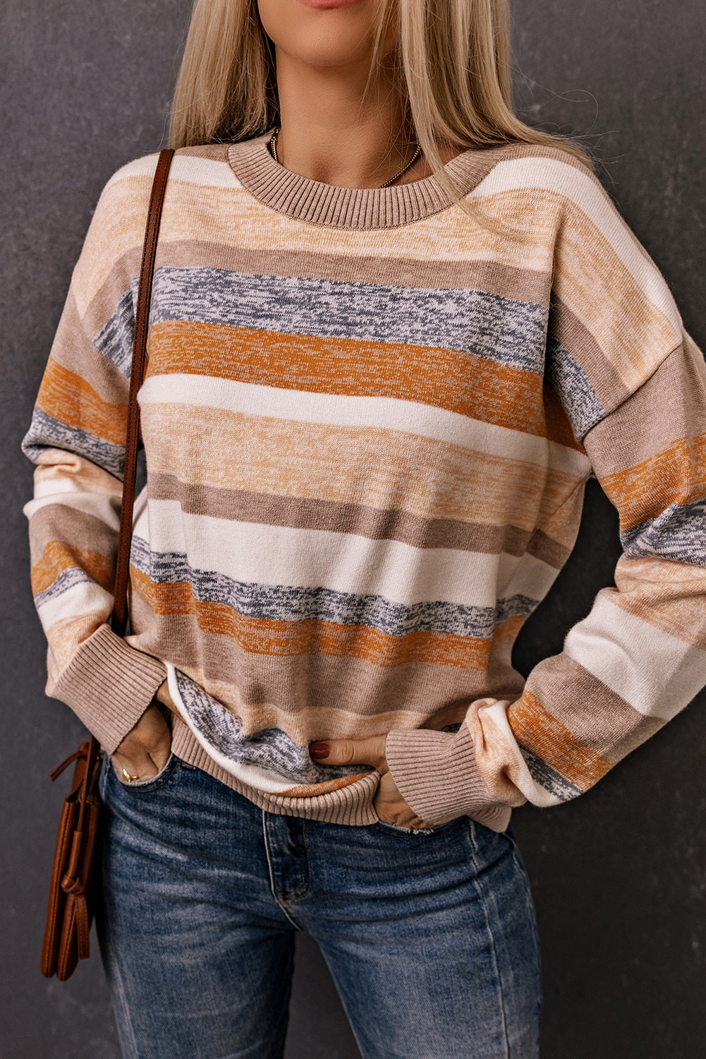 Striped Crew Neck Knitted Pullover Sweater
