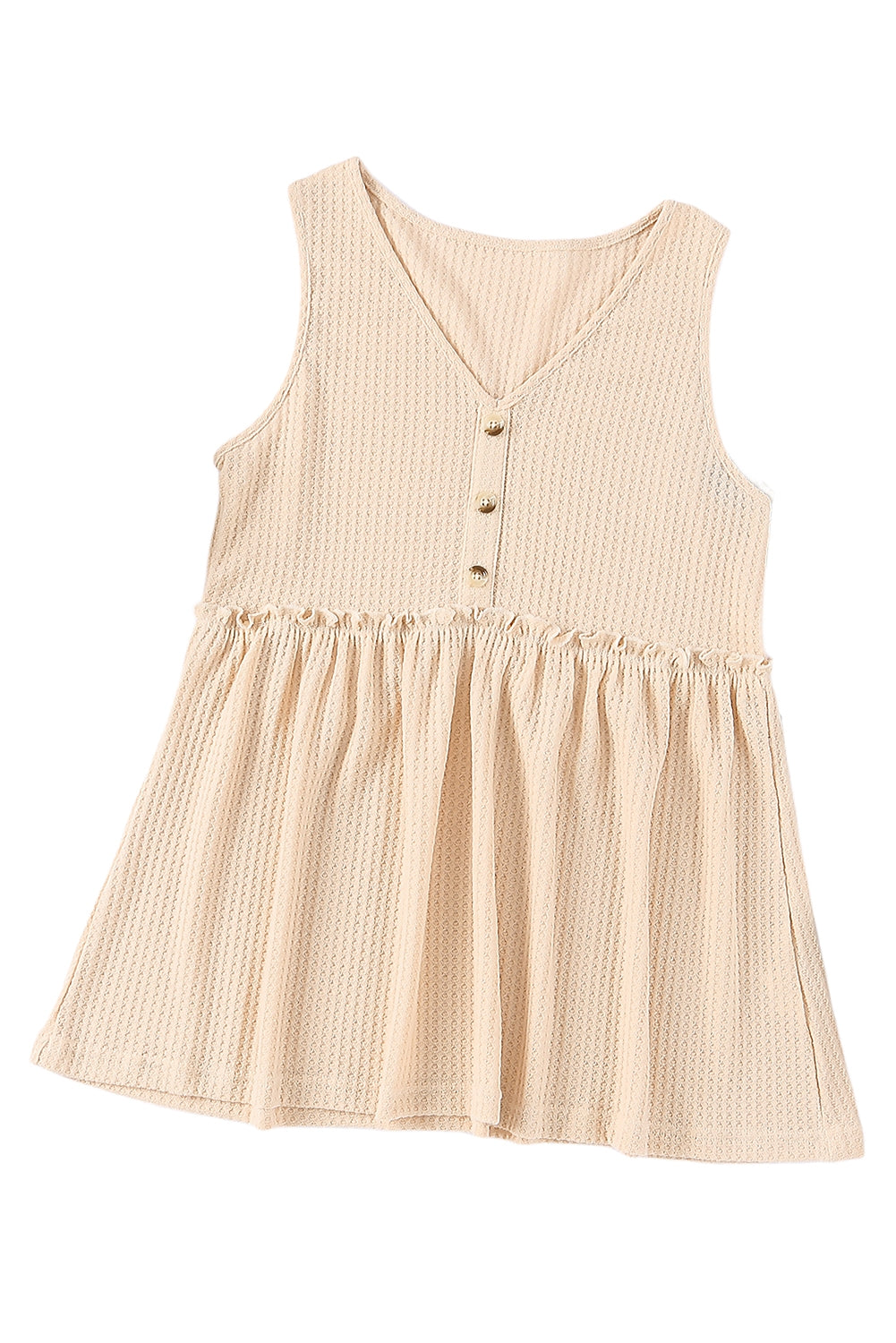 Apricot Waffle Knit Button Ruffled Casual Tank