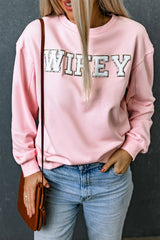 Pink WIFEY Graphic Crew Neck Pullover Sweatshirt