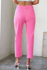 Pink Star Shape Patchwork Mid Waist Straight Leg Jeans