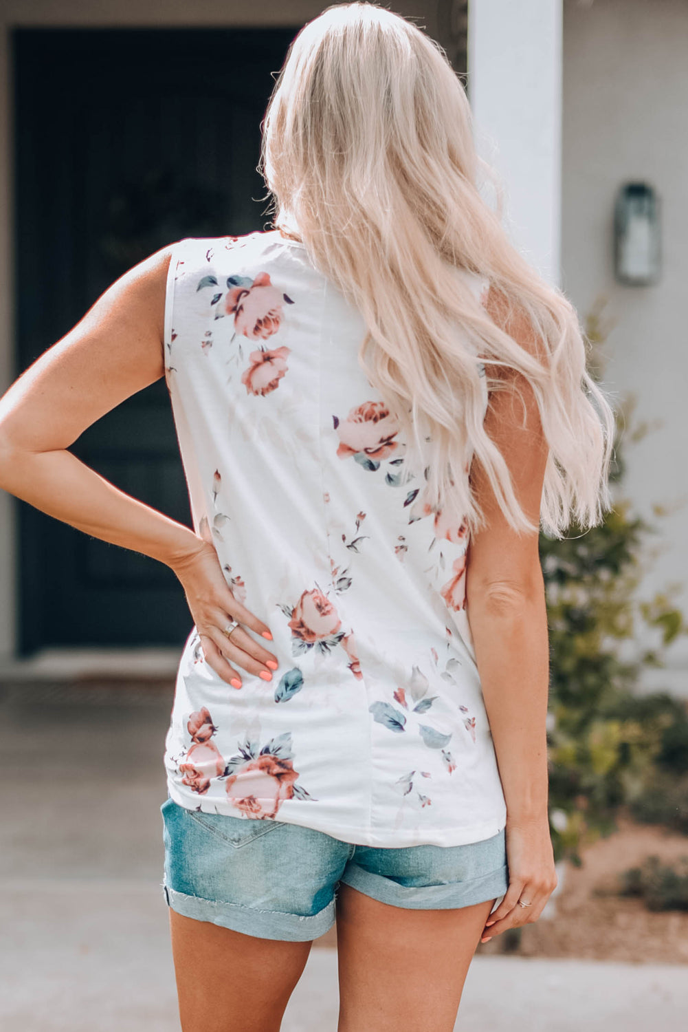 Floral Print White Tank Top