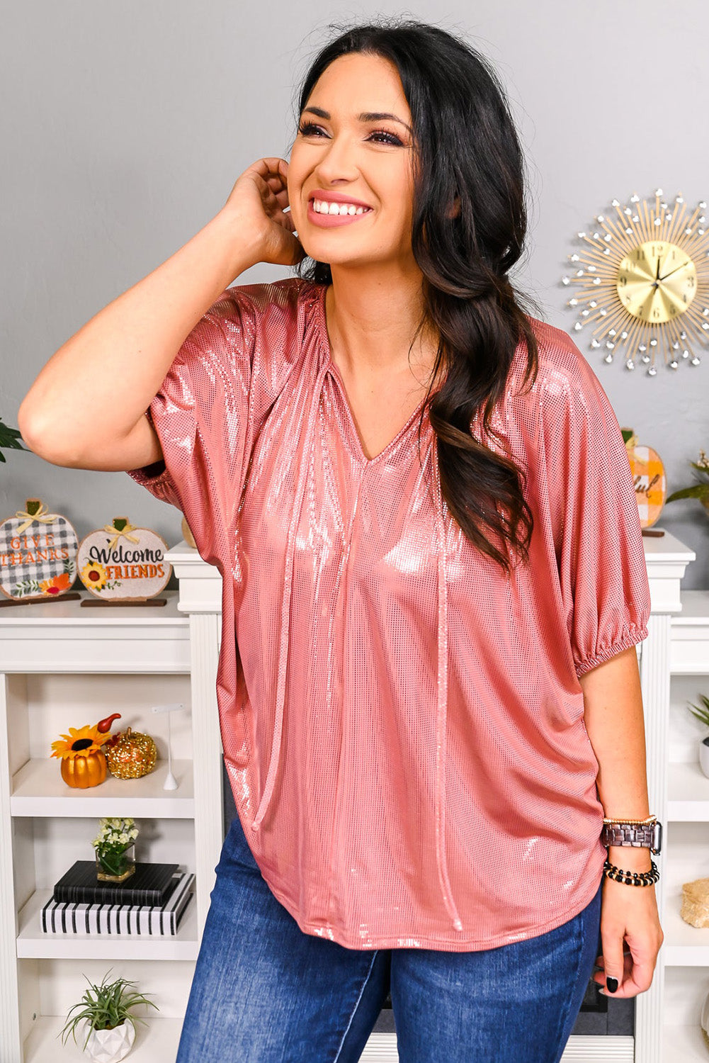 Pink Copper Textured Oversize Foil T-Shirt