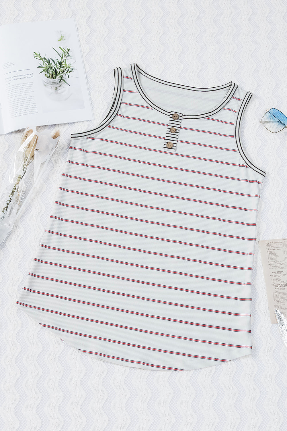 Striped Henley Ribbed Tank