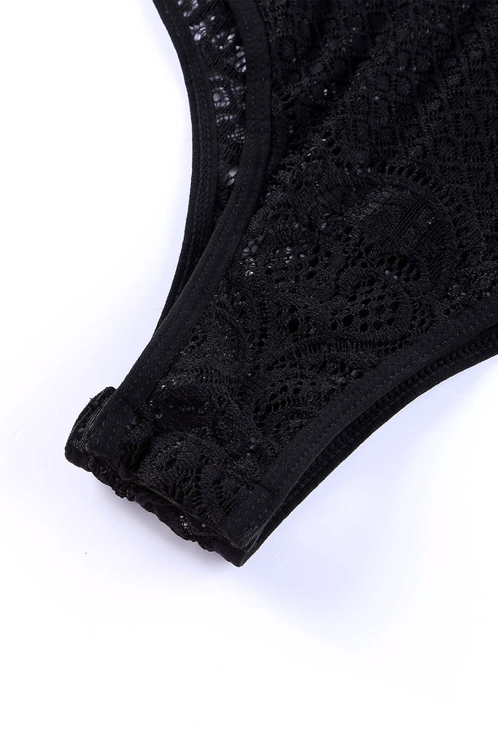 Black V Neck Hollow-out Lace Bodysuit