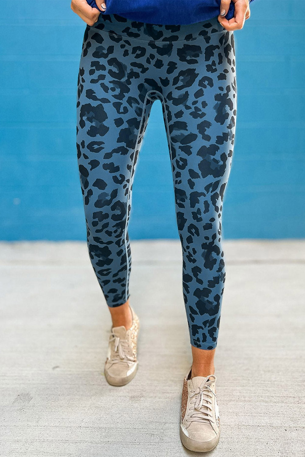 Gray Classic Leopard Print Active Leggings