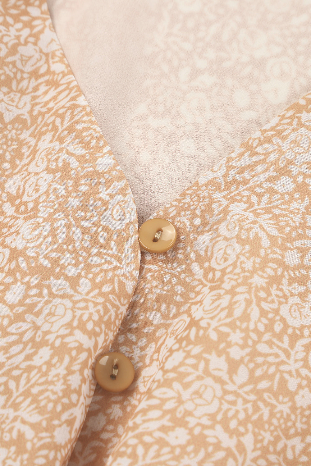 Brown Buttons Front Bubble Sleeve Shirt Floral Dress