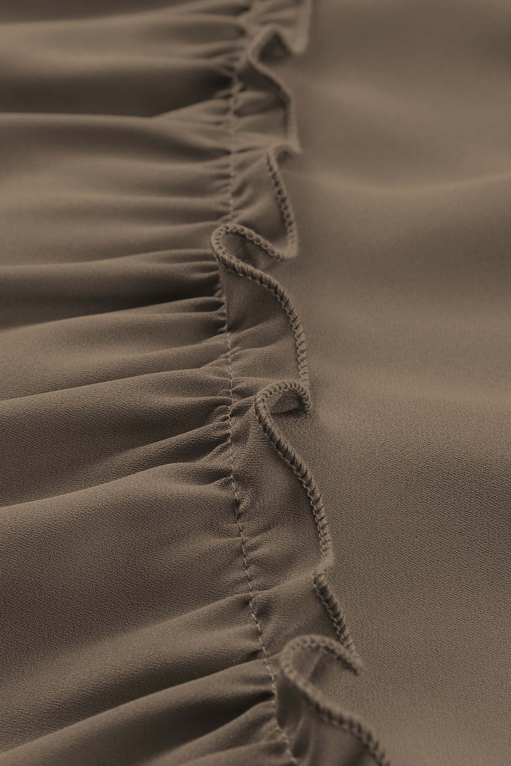 Khaki Tiered Ruffled High Low Long Sleeve Dress