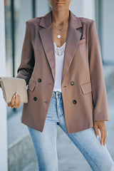 Brown Lapel Neckline Double Breasted Pocketed Blazer