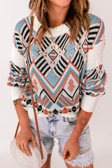 Multicolor Aztec Print Knitted Pullover Sweater