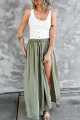 Green Adjustable Drawstring Smocked Waist Maxi Skirt