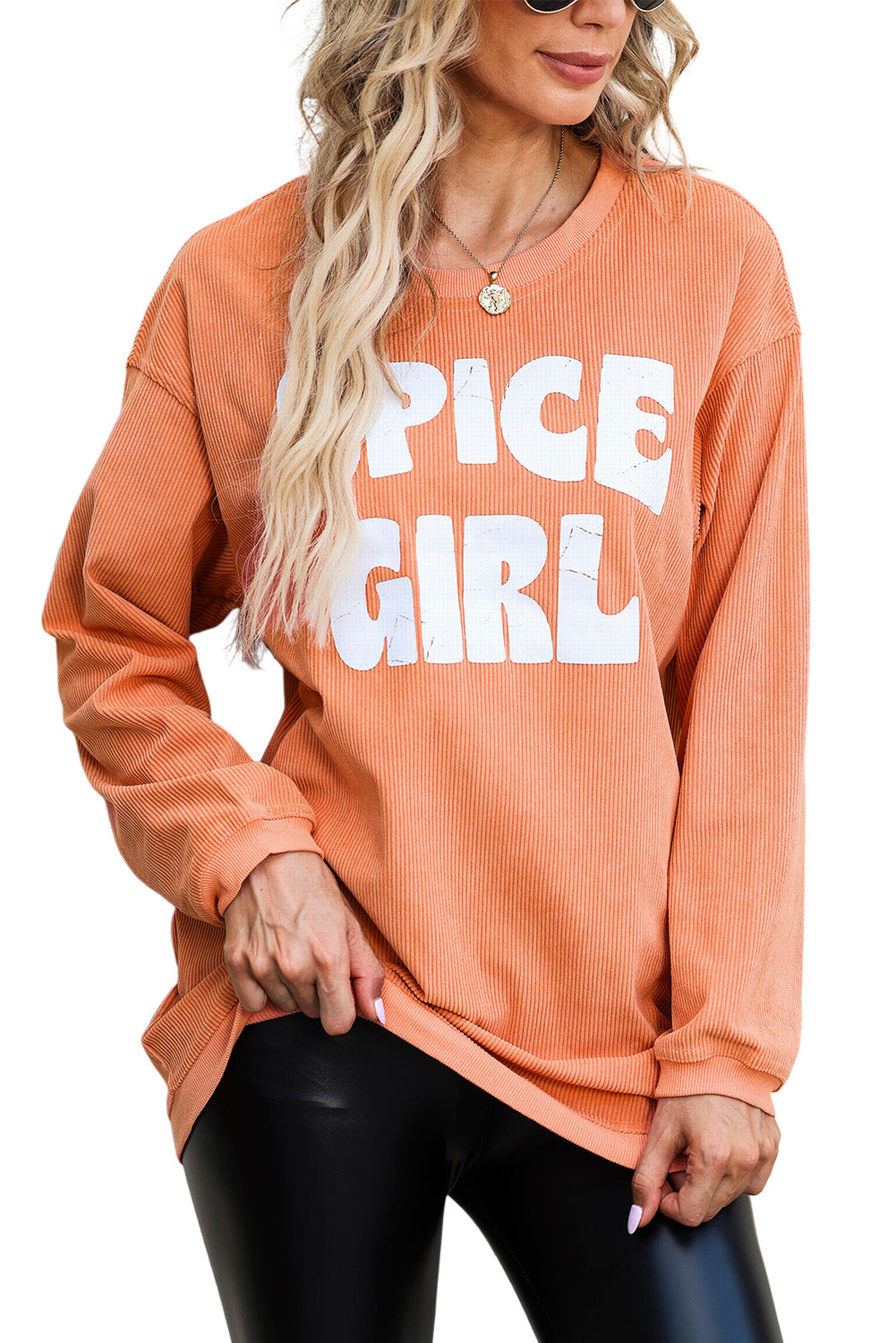 Orange Corded SPICY GIRL Graphic Sweatshirt