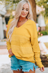 Yellow Lace Contrast Ribbed V Neck Top