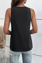 Black Crisscross Contrast Lace Hollowed V Neck Tank Top