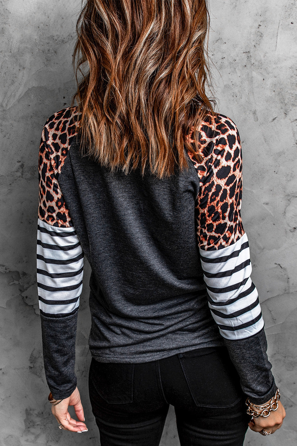 Black BOO Pumpkin Leopard Striped Long Sleeve T Shirt