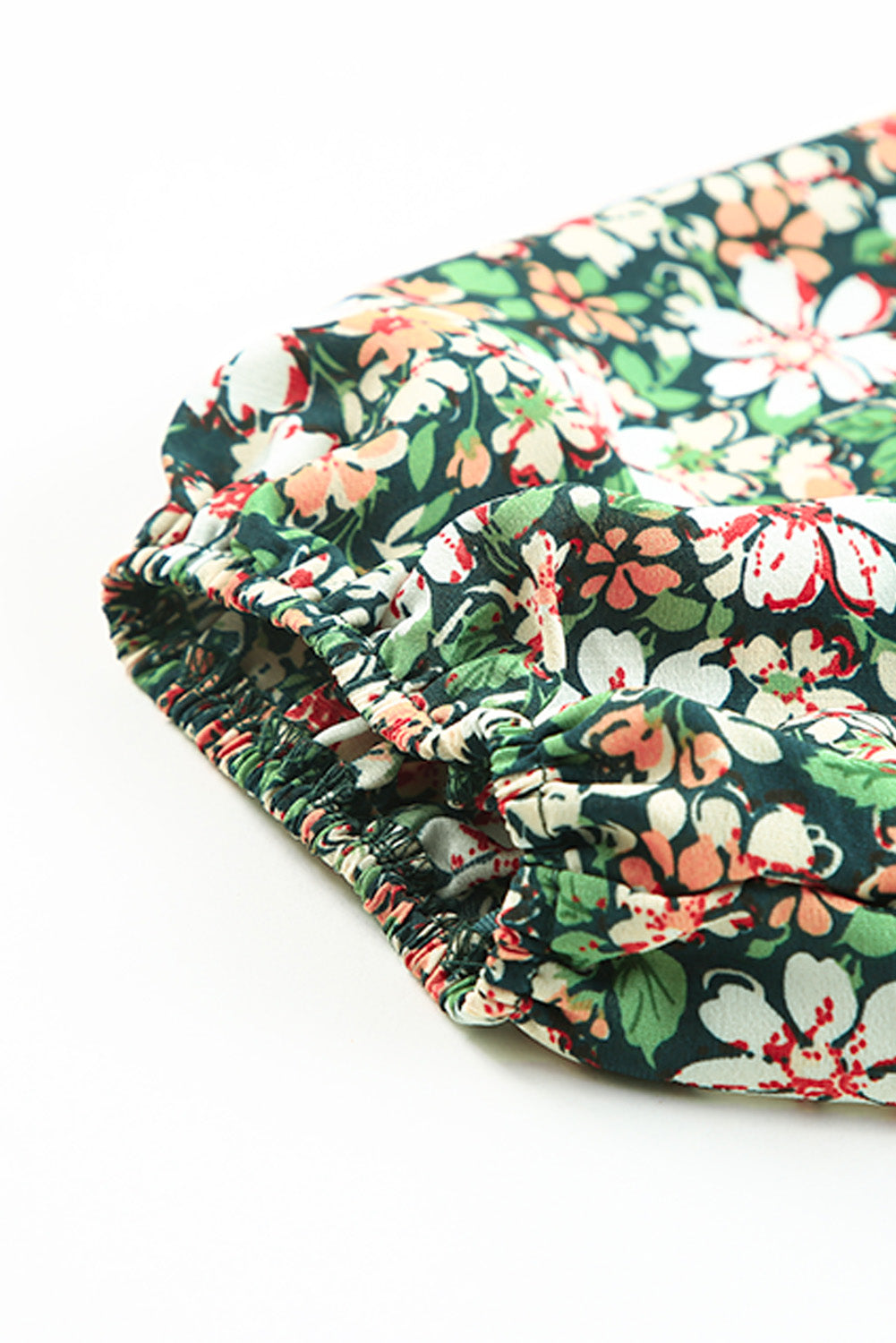 Green Square Neck Floral Plus Size Peplum Top