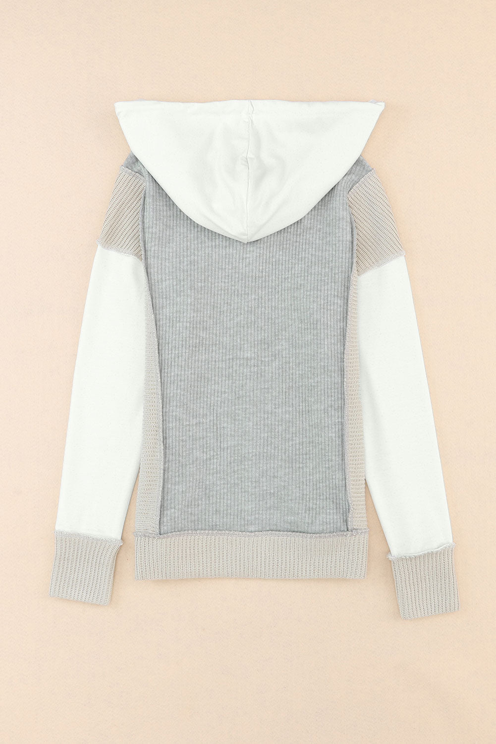 Gray Long Sleeve Textured Knit Patchwork Hoodie