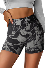 Black Abstract Print Ribbed High Waist Active Bottoms