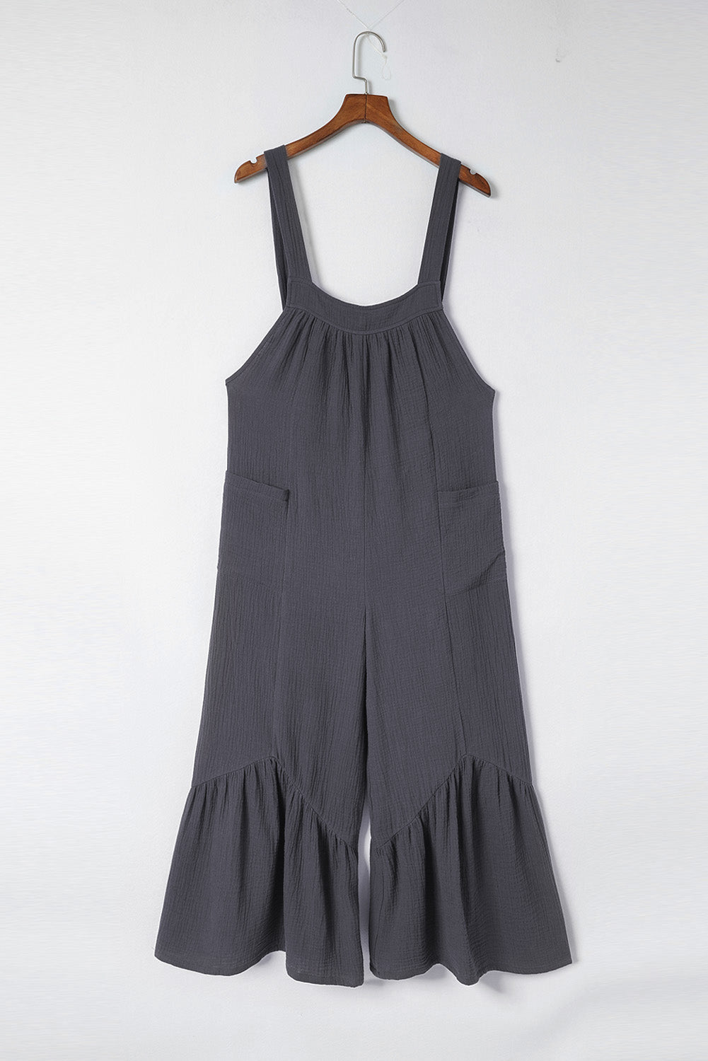 Gray Wide Leg Ruffle Jumpsuit