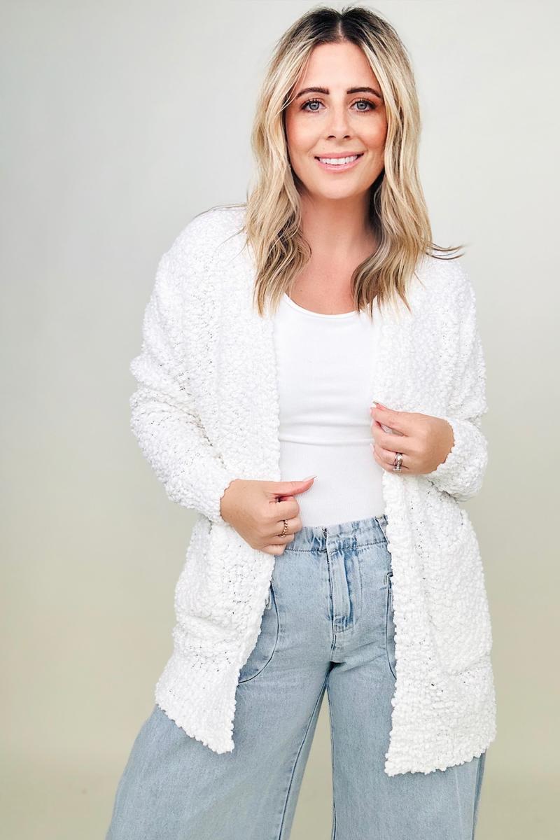 Amicg Long Sleeve Popcorn Sweater Cardigan with Pockets