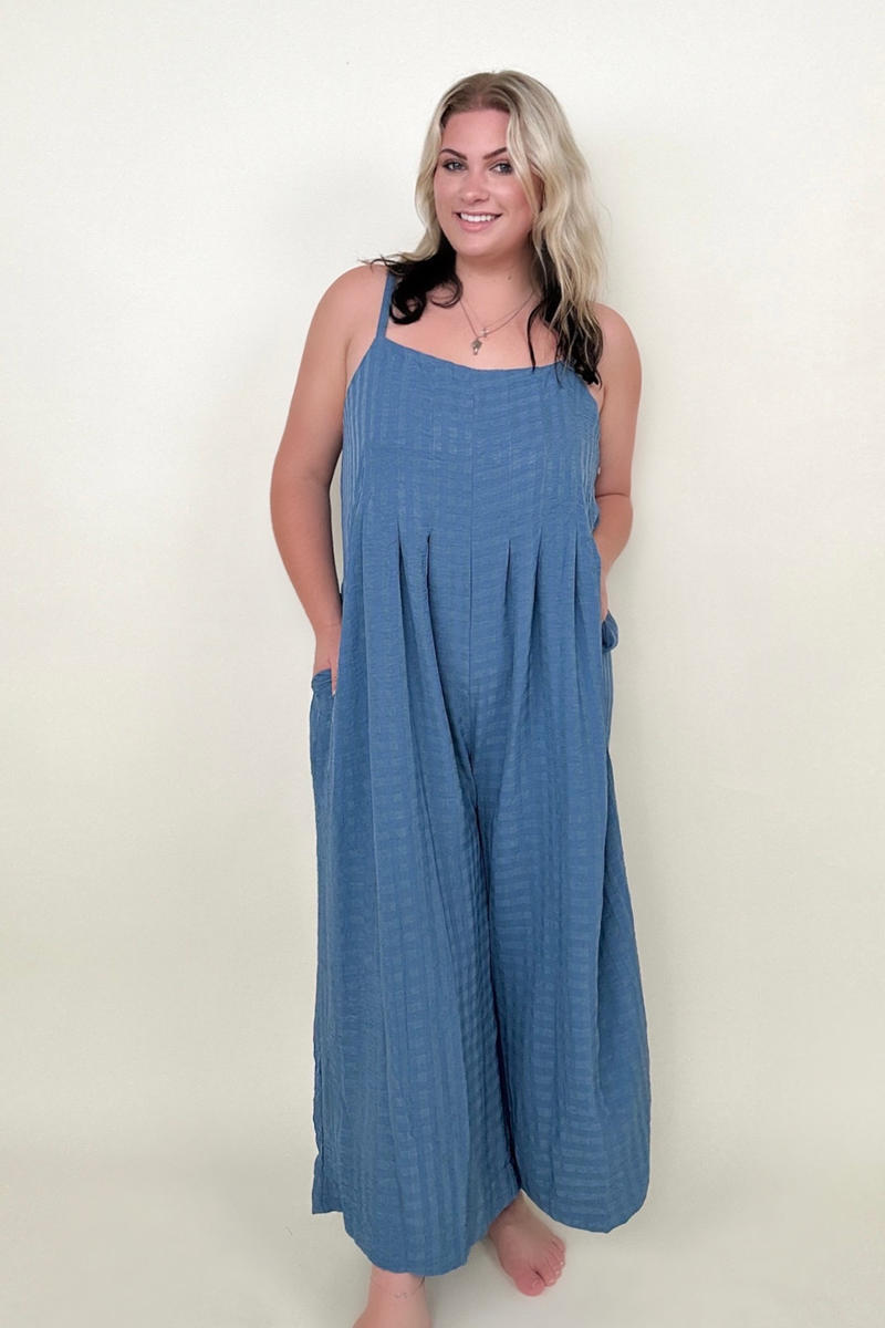 Textured Woven Spaghetti Strap Jumpsuit