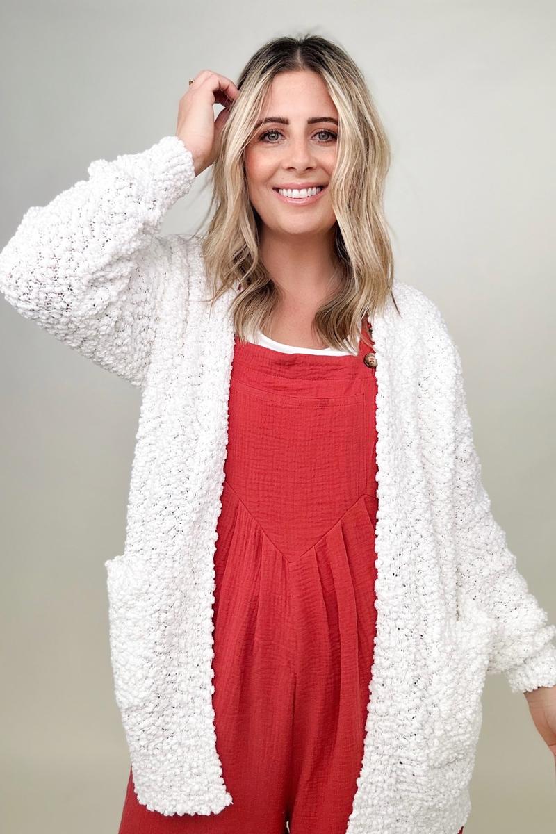 Amicg Long Sleeve Popcorn Sweater Cardigan with Pockets