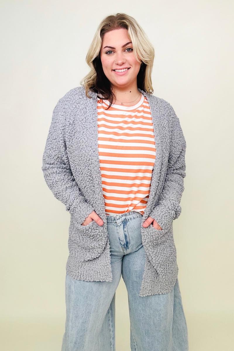 Amicg Long Sleeve Popcorn Sweater Cardigan with Pockets