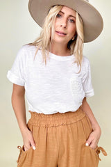 Cropped T-Shirt with Sequin Pocket and Tie Front