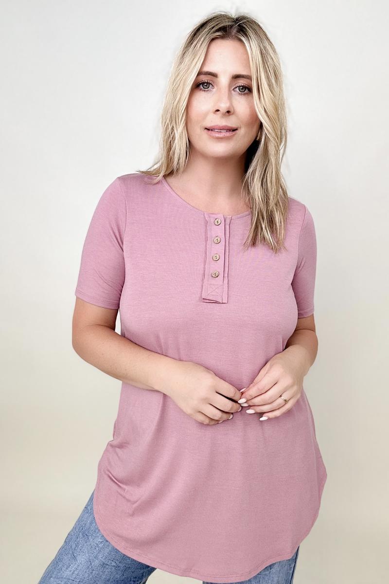 Short Sleeve Button Detail Top